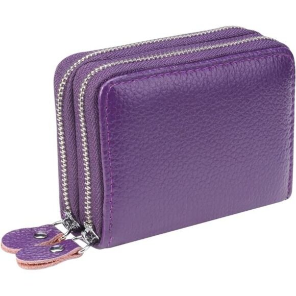 RFID Blocking Leather Zipper Card Wallet Small Purse Credit Card Case Holder - Picture 4 of 8